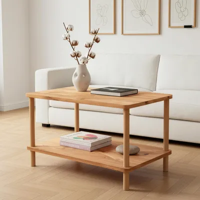 Produktbild von Beistelltisch Rechteck mit 2 Ablagen 70x44 cm Sofatisch Couchtisch Nachttisch Wohnzimmer Schlafzimmer Holzbeine Skandinavisc (Rechteckig-Oak)