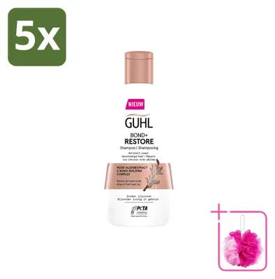Immagine prodotto di 5 flaconi di shampoo Guhl Bond+ Restore per capelli danneggiati, da 250 ml ciascuno, confezione