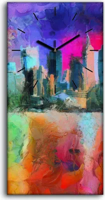 Produktbild von Wohnzimmer-Bild Leinwand Uhr Geräuschlos 30x60 Malerei Abstrakte Kunst Stadt - schwarze Hände