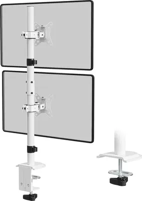 Produktbild von Doppelte Monitorhalterung für 2 Bildschirme bis 32 Zoll - Verstellbare Tischmontage mit drehbarem und neigbarem Design