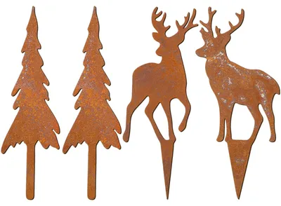 Gartenstecker Hirsch, Rostdeko, 4 Stück, Metall, 14 cm