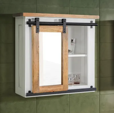 Produktbild von Spiegelschrank 68x64cm 'Slyder' Mango weiß & natur