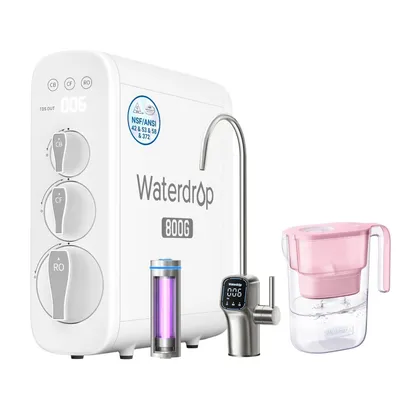 Immagine prodotto di Sistema di filtrazione dell'acqua a osmosi inversa Waterdrop WD-G3P800, comprensivo di 1 caraffa filtrante per frigorifero Elfin WD-PT-05P