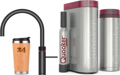 Produktbild von »QUOOKER FUSION ROUND Festauslauf Schwarz VAQ PRO3 mit CUBE 2 (3FRBLKCUBE)« 100°C Kochendwasserhahn mit Trinkwassersystem Inklusive Thermobecher