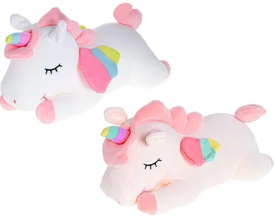 Image de Licorne en peluche 35 cm couchée 2 couleurs dans un sac 0m+