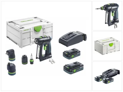 Obrázek produktu pro Festool C 18 HPC 4,0 l sada akumulátorový vrtací šroubovák 18 V 45 Nm bez kartáčů ( 576992 ) + 2x akumulátor 4,0 Ah + nabíječka + excentrický nástavec + úhlový nástavec + systainer