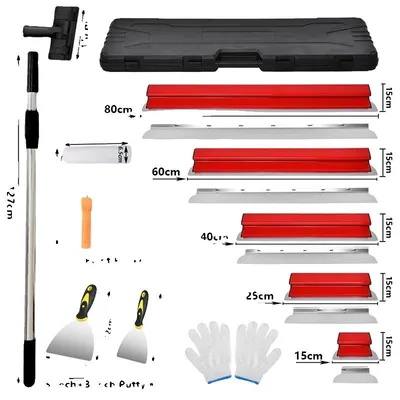 Produktbild von Gipskarton Glättklingen Set, Edelstahlklingen, tragbare Aufbewahrungstasche, Rotes 5-teiliges Set