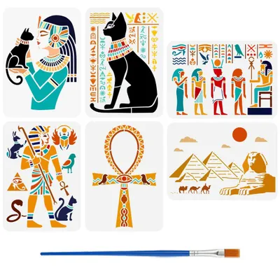 Productafbeelding van Sjablonenset - Egyptische motieven en symbolen voor het schilderen - 6 stuks - 21x29,7 cm