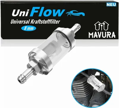 Image de UniFlow Chrome Verre Filtre à Carburant Essence Diesel Aluminium Universel 8mm