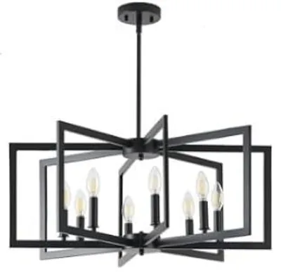 8-flammige Vintage Hängelampe, E14, Metall, schwarz, 60 W, verstellbar