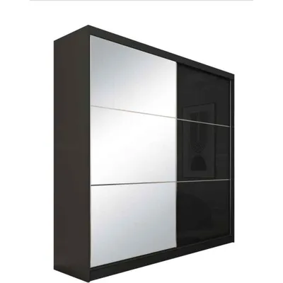 Produktbild von Schrank mit Schwebetüren VIVA 200cm - Kleiderschrank mit Schubkasteneinsätze & Kleiderstangen (Schwarz)