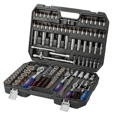 Immagine prodotto di Set di chiavi a bussola da 172 pezzi con set di inserti e chiave a cricchetto (metrica), in acciaio Cr-V, con attacchi da 1/4", 3/8" e 1/2", inclusa custodia