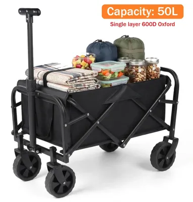 Obrázek produktu pro Skládací karavan – vozík na převoz věcí – objem 50 litrů – nosnost 75 kg – hliník – kola o průměru 12,7 cm