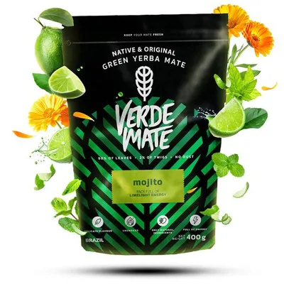 Produktbild von Verde Mate Green - Mate Tee Mojito 400g - Dicke Blätter 5mm - Mit Minze, Limette - Erfrischend, Mild - Luftgetrocknet - Yerba Mate Brasilien