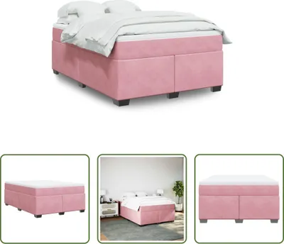 Produktbild von The Living Store Boxspringbett mit Matratze Rosa 140x190 cm Samt