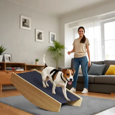 Produktbild von Sweiko Agility Hundeschaukel, 2-in-1 Wippe und Treppe, rutschfest, Tanneholz, 80 x 39,5 cm