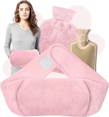 Productafbeelding van 3-in-1 warmwaterkruik met band, 1,2 liter warmwaterkruik met hoes, rubberen warmwaterkruik voor pijnverlichting, geschikt voor nek, schouder, rug en taille