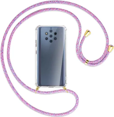 Produktbild von Handykette Backcover-Schutzhülle mit Band (Metall goldfarben) für Nokia 9 PureView - lila/rosa/blau