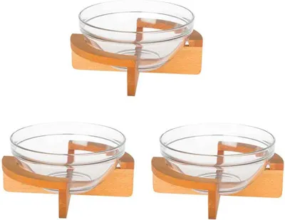 Produktbild von Joy Kitchen™ Salatschüssel aus Holz mit Glasschalen | Schüssel servieren | Servierplatte mit Fächern | Holzgeschoss | Glasschale 3er-Set | Snackschale | Servierbrett Dekoration | Braun