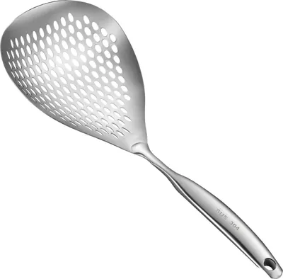 Produktbild von Metallischer Schaumlöffel - rostfreier Edelstahl Schaumkelle - Pastasieb - große Schaumkelle - Küchenschaumlöffel mit Schlitzen - Sieblöffel mit Aufhängelöchern