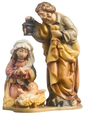 Holzkrippe Blockform Heilige Familie 9 cm handbemalt