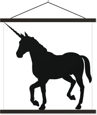 Produktbild von MuchoWow® Textilposter Eine Illustration eines schwarzen Einhorns - Mädchen - Kind - Mädchen 120x120 cm mit schwarzem Rahmen - Aufhängungsset