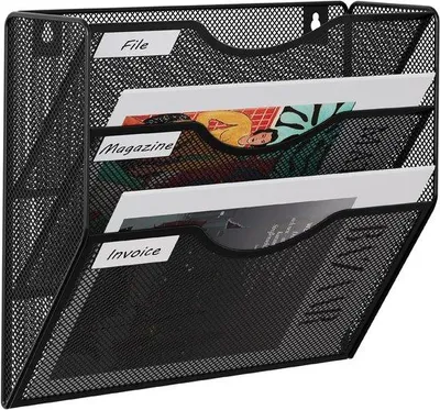 Produktbild von Famanu Wandhalterung 3-lagig aus Metall - A4 Format - Organizer für Briefe, Zeitschriften und Dokumente - Schwarz