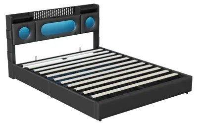 Obrázek produktu pro Postel s úložným prostorem - čalouněná postel 160 x 200 cm - LED osvětlení - hydraulický úložný prostor - rošt součástí - sametová čalounění - černá barva