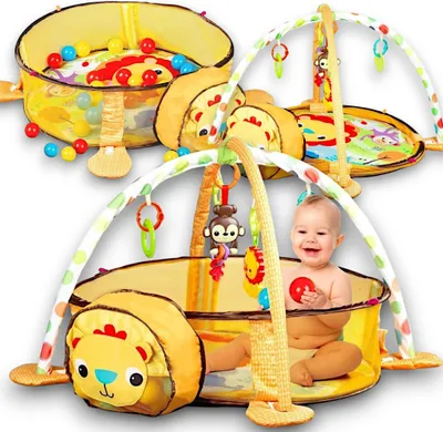 Produktbild von Lernmatte Baby Matte mit 30 Bälle, Sensorische Aktivitätsmatte, Bällebad, Spieldecke 3 in 1, Spielmatte für Babys, Krabbeldecke, Spielbogen