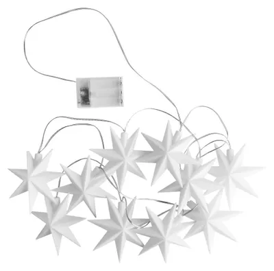 LED-Lichterkette Sterne, 10 weiße Sterne Ø 12 cm, warmweiß, Timer