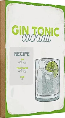 Produktbild von Holzschild Rezept Gin Tonic Cocktail Recipe 20x30cm