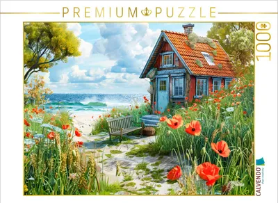 Produktbild von CALVENDO Puzzle Mohnblumen am Strandhaus | 1000 Teile Lege-Größe 64x48cm Foto-Puzzle für glückliche Stunden