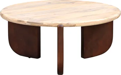 Image de Table basse Adorata 80 cm - Ronde en bois de manguier avec piètement marron