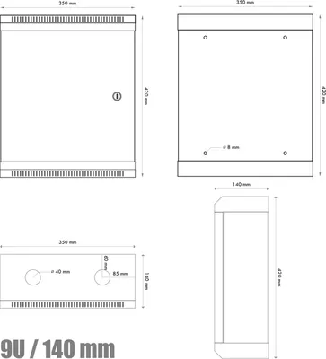 Produktbild von 10" Rack einteilig 9U/140 DATACOM schwarze Metalltür