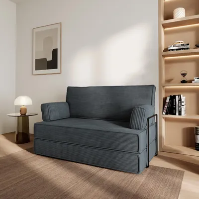Produktbild von Masseno Schaumstoffsofa LADIA mit Schlaffunktion, Schlafsofa, Wohnzimmersofa, Couch, Sofa, Bettsofa, Kordstoff – Grau POSO 34