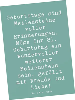 Produktbild von Mr. & Mrs. Panda Postkarte Spruch 81. Geburtstag Meilenstein - Meeresbrise - Geschenk, Postkarten, Jubilar, Geschenke, Ansichtskarte, Happy Birthday, Fotokarte, Grußkarte