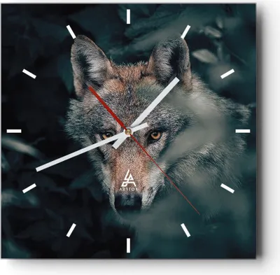 Produktbild von Wanduhr - Quadrat - Glasuhr - Wolf Wald Raubtier - 30x30cm - Schleichendes Uhrwerk - Lautlos - zum Aufhängen bereit - Dekoration Modern - Wanddekoration aus Glas - C3AC30x30-5053