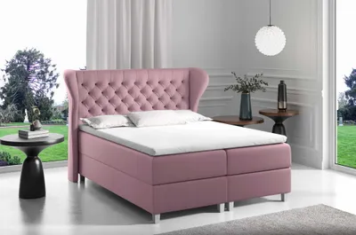 Produktbild von Bett Boxspringbett KARIS- Doppelbett mit Pocket-Matratze - Topper - Bett mit 2 Bettkästen - Polsterbett mit Kopfstütze - H3 Mittelfest ( 160x200 cm , Rosa - Fancy 63 )