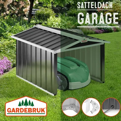 Produktbild von GARDEBRUK® Mähroboter Garage Metall Wetterbeständig Kabelführung 4x Erdanker Carport Rasen Garten, Farbe:Satteldach Anthrazit