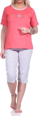 Obrázok produktu pre Dámske pyžamo Capri, pyžamo s kvetinovým vzorom a nohavicami Capri - 123 204 153 ; červená , 36-38