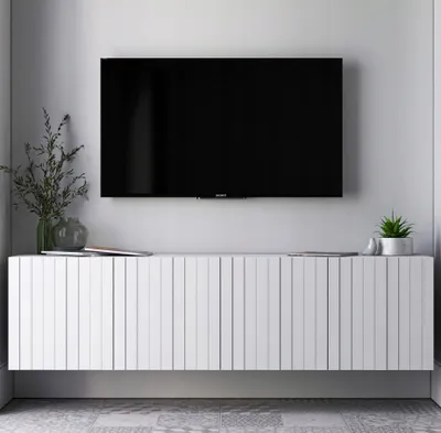 Produktbild von TV-Wandschrank TV-Schrank Glamour TV-Schrank Elpis viertürig Modern Lindner Möbel 150cm x 37,5cm x 36,5cm Farbe: Weiß matt- Italienische Tiefmattfolie