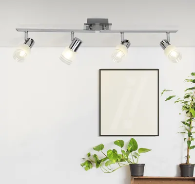 Produktbild von BRILLIANT LED Deckenleuchte Lea | zeitloses Spotrohr | 4-flammig | Metall/Glas | eisen/chrom/weiß | Köpfe schwenkbar | 4x E14 max 4 W