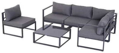 Image de Ensemble de salon d'extérieur composé de 6 pièces – Ensemble de jardin | Couleur : Gris | Dimensions : 65x65x63 cm