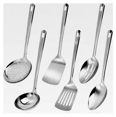 Produktbild von 6-teiliges Set Küchenutensilien aus Edelstahl, Pfannenwender, Kochlöffel, Spatel, spülmaschinenfest, antihaftbeschichtet, hitzebeständig, Küchenhelfer