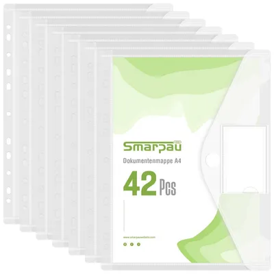 Obrázek produktu pro Dokumentové obálky formátu A4, vhodné k archivaci, 42 kusů, průhledné, s suchým zipem a kapsičkou na štítky