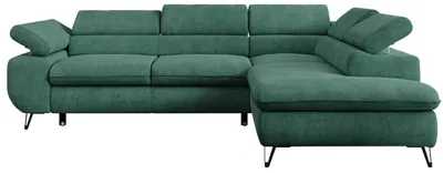 Produktbild von Ecksofa Sofa Grün, Wohnlandschaft L-Form mit Schlaffunktion und Bettkasten, Schlafsofa mit Bettkasten, Sofa mit Einstellbare Kopfstützen, Peter L - Grün Struktur - Rechts Grün