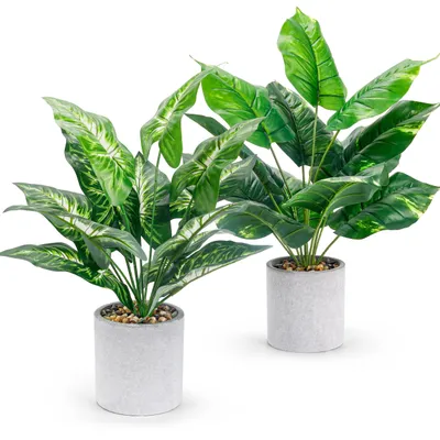 Image de Lot de 2 plantes artificielles, plantes tropicales artificielles, plantes réalistes pour le balcon, le salon et la chambre à coucher, 2 pièces