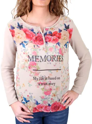 Produktbild von Madonna Langarmshirt Damen "PALMIRA" Flower Memories Print Chiffon MF-741118 Beige M