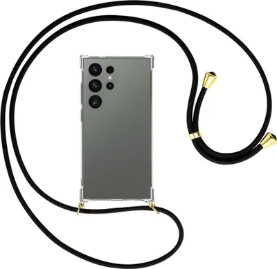 Produktbild von Handykette Backcover-Schutzhülle mit Band (Metall goldfarben) für Samsung Galaxy S24 Ultra - schwarz