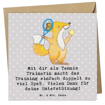 Produktbild von Mr. & Mrs. Panda Grußkarte Tennis Trainerin Spaß - Grau Pastell - Geschenk, anlasskarte, Tennisunterricht, Tenniscoach, Trainer, doppelkarte, Freude, Höchstleistungen